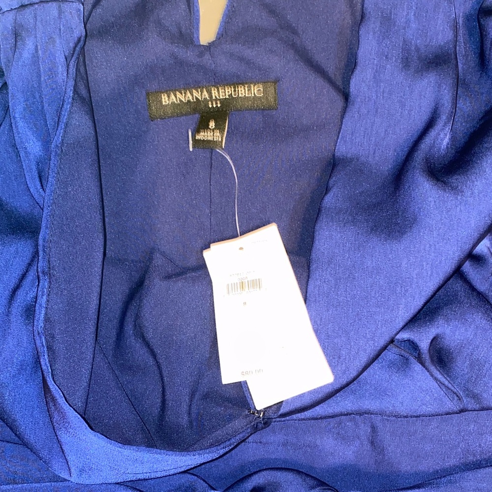 Banana Republic Cross Front Blue Cropped Blouse Size 8 - Picture 4 of 7